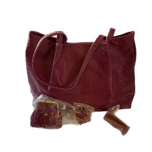 Raspberry Vinyl Multi-functional Water-Proof Handbag with Accessories